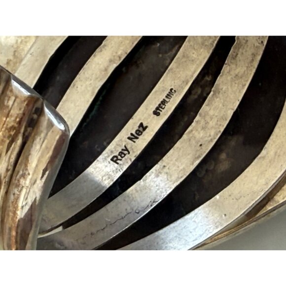 Vintage Ray Nez Heavy Large Blue Turquoise Sterling Cuff Bracelet - Picture 5 of 14